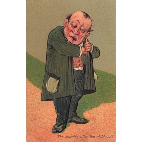 n°27845 - Carte Gaufrée - 8008 - The morning after the night out - Homme cherchant dans ses poches