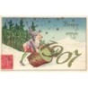 n°27857 - Carte Gaufrée - Nouvel An - Bonne Année 1907 - Nain renversant sa hotte