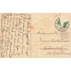 n°27862 - Carte Gaufrée - Bonne Année - Deux enfants coupant un sapin dans la forêt