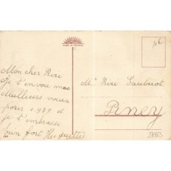 n°27863 - Bonne Année - Fillette offrant du houx à un bonhomme de neige