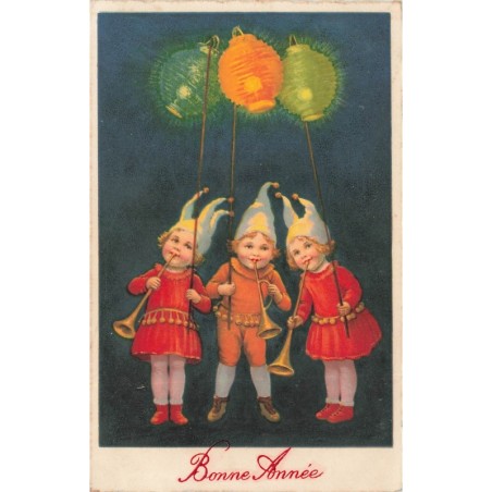 n°27864 - Flatscher - Bonne Année - Enfants jouant de la trompette et tenant des lampions