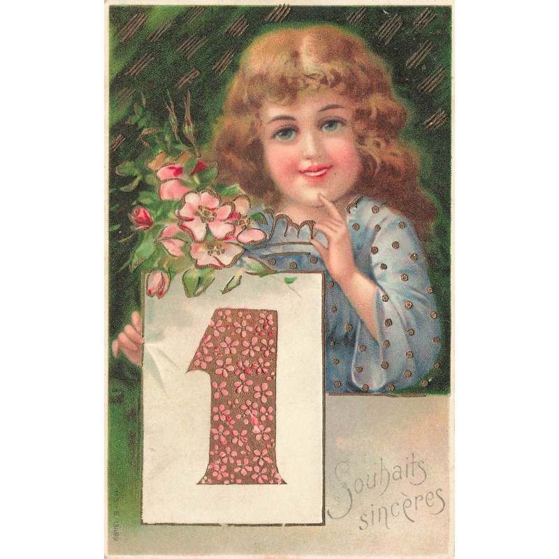 n°27874 - Carte Gaufrée - MSIB 13499 - Souhaits sincères- Fillette près d'un éphéméride