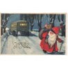 n°27876 - Baumgarten ? - Joyeux Noël - Père Noël marchant sur une route en regardant un bus