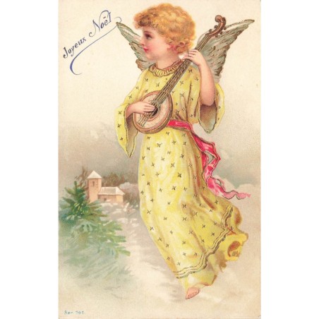 n°27878 - Carte Gaufrée - Joyeux Noël - Ange jouant de la mandoline