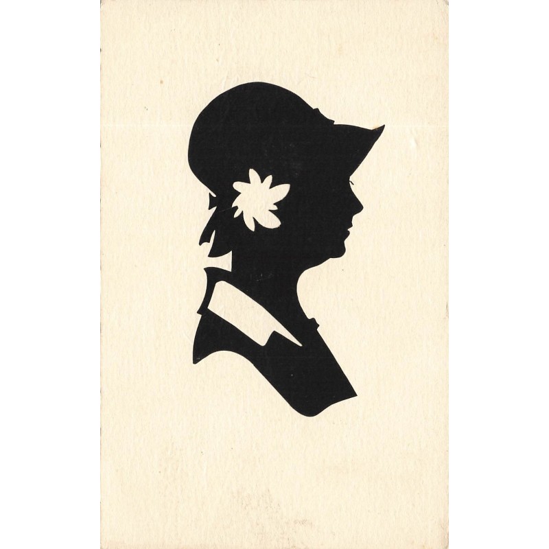 n°27896 - Silhouette - Femme de profil, portant une fleur sur son chapeau
