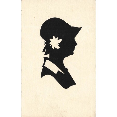 n°27896 - Silhouette - Femme de profil, portant une fleur sur son chapeau