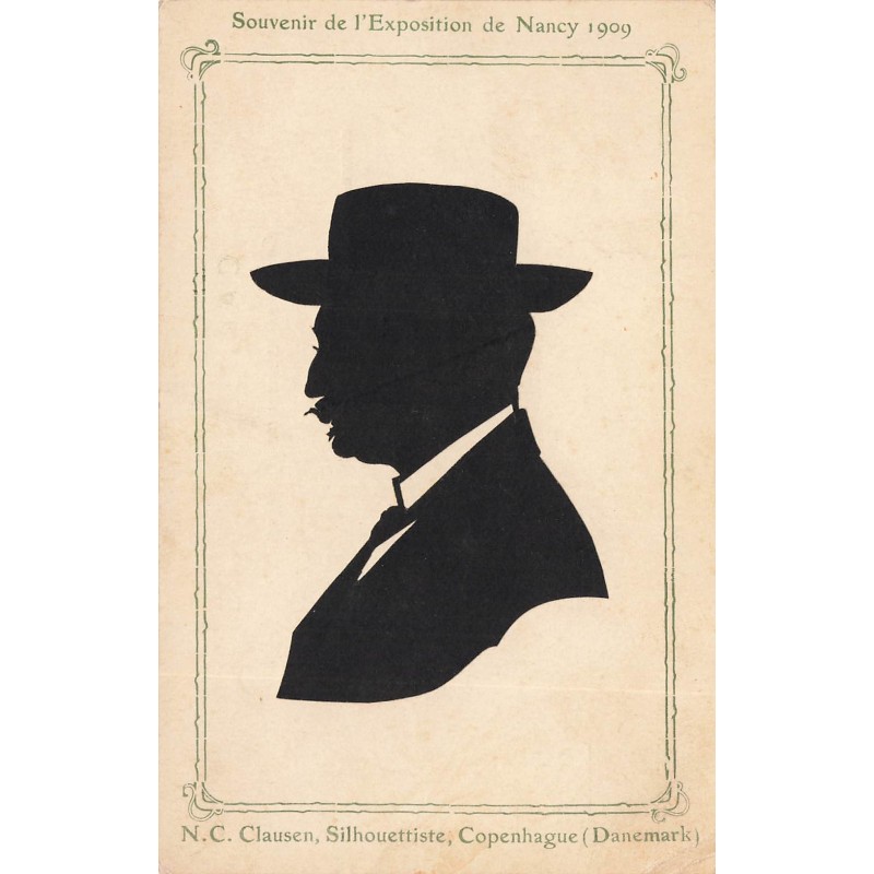 n°27897 - Silhouette NC Clausen - Homme de profil portant une moustache - Souvenir de l'Exposition de Nancy 1909