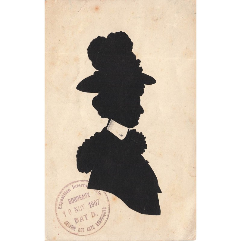 n°27898 - Silhouette Bay B - Femme de profil portant un grand chapeau - Exposition Intenrantionale de Bordeaux 1907