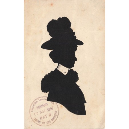 n°27898 - Silhouette Bay B - Femme de profil portant un grand chapeau - Exposition Intenrantionale de Bordeaux 1907