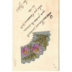 n°27901 - Fantaisie - Carte Brodée - Bonne Année - Eventail avec des fleurs brodées