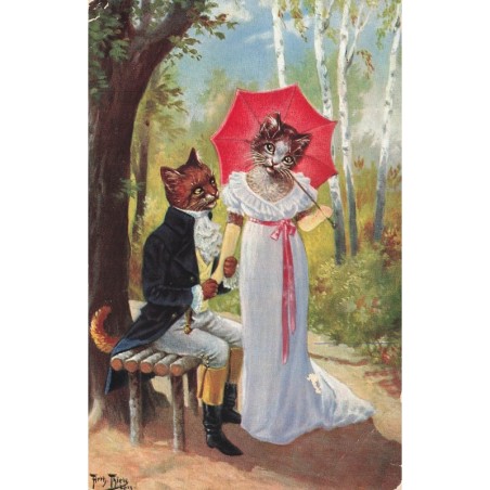n°27906 - Illustrateur - Arthur Thiele - Chats habillés (style empire), près d'un arbre