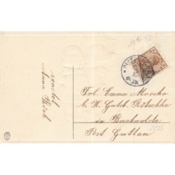 n°27925 - Carte Gaufrée - Nouvel An - Clapsaddle - Deux enfants marchant vers un bonhomme de neige