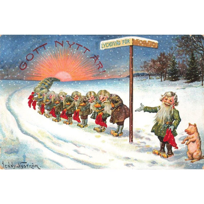 n°27932 - Nouvel An - Gott Nytt Ar - Lutins saluant l'année future - Jenny Nyström