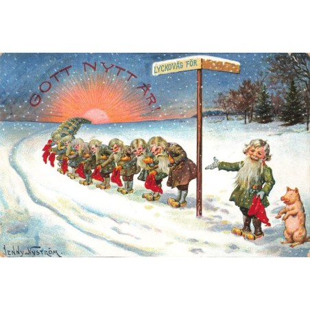 n°27932 - Nouvel An - Gott Nytt Ar - Lutins saluant l'année future - Jenny Nyström
