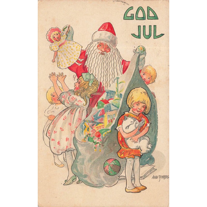 n°27937 - God Jul - Père Noël sortant des jouets, pour des enfants - Aina Stenberg