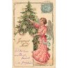 n°27939 - Carte Gaufrée -Joyeux Noël - Ange décorant un sapin