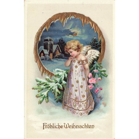n°27945 - Noël - Fröhliche Weihnachten - Ange pensant près d'une église
