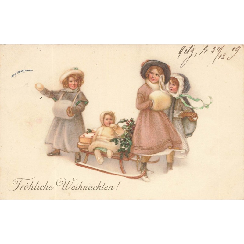 n°27947 - MM Vienne n°464 - Fröhliche Weihnachten - Jeunes filles autour d'un bébé assis sur une luge