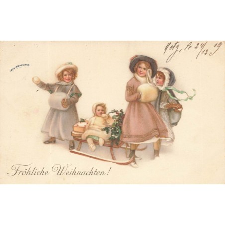 n°27947 - MM Vienne n°464 - Fröhliche Weihnachten - Jeunes filles autour d'un bébé assis sur une luge