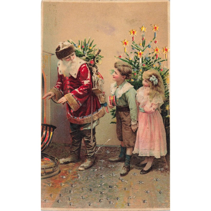 n°27949 - Carte à Système lumineux - Hold to Light - Noël - Enfants regardant le Père Noël