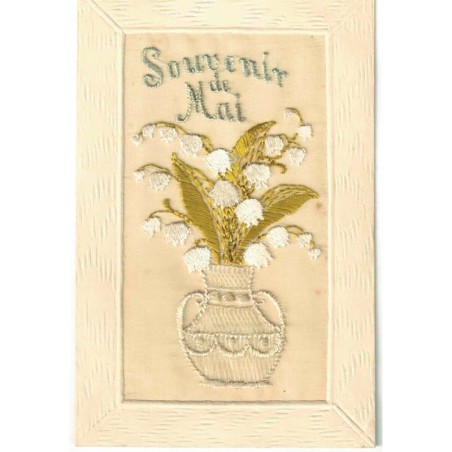 n°27952 - Fantaisie - Carte Brodée - Souvenir de Mai - Muguet