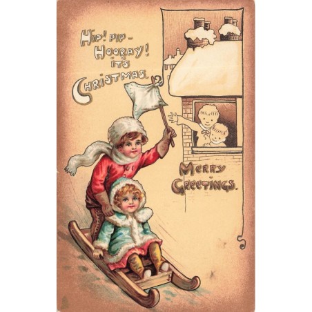n°27965 - Noël - Merry Greetings - Enfants sur une luge
