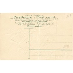 n°27976 - Carte Gaufrée - Prosit Neujahr - Trois jeunes femmes dansant -cochon