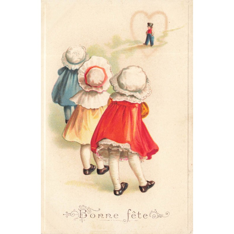 n°27984 - Carte Gaufrée - Clapsaddle - Bonne Fête - Jeunes filles regardant un garçon au loin