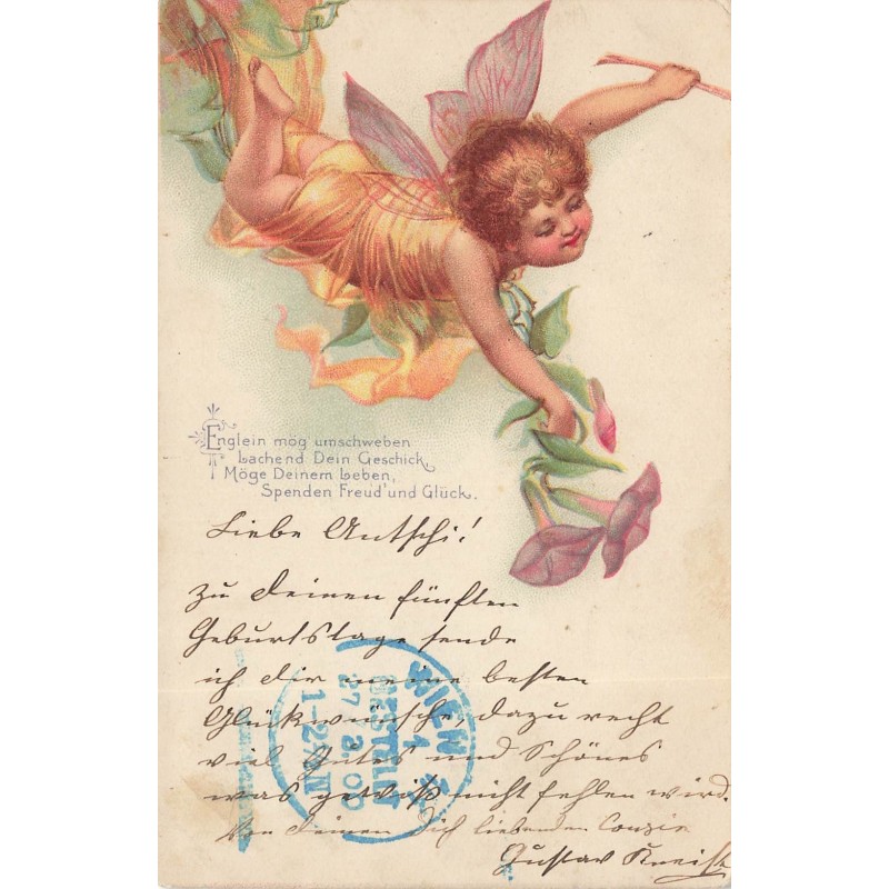 n°27986 - Clapsaddle - Ange, Elfe volant au-dessus de fleurs