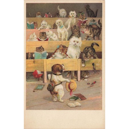 n°27992 - Fantaisie - Animaux habillés - Wain - Chiot dans une classe de chats