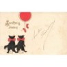 n°27994 - Carte Gaufrée - Fantaisie - Souhaits sincères - Chats noirs regardant la lune humanisée