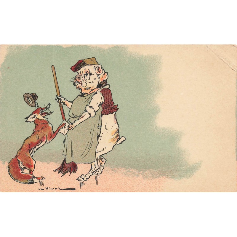 n°28004 - Illustrateur Vimar - Chien habillé, dansant avec un renard