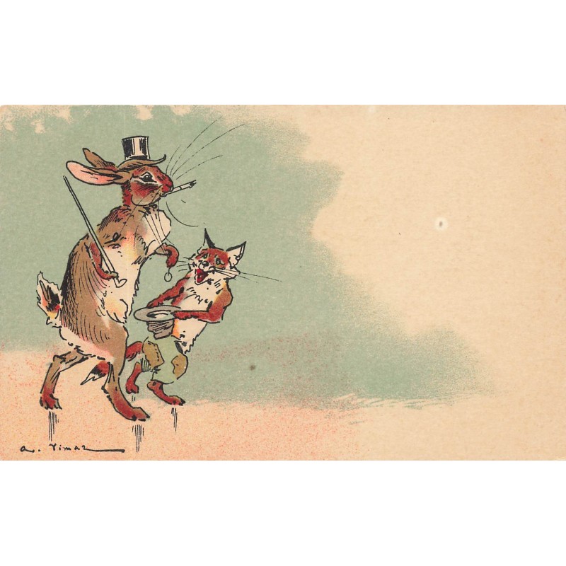 n°28005 - Illustrateur Vimar - Lièvre habillés marchant près d'un renard