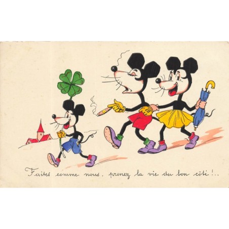 n°28009 - Disney - Faites comme nous, prenez la vie du bon côté - Couple de souris - Mickey