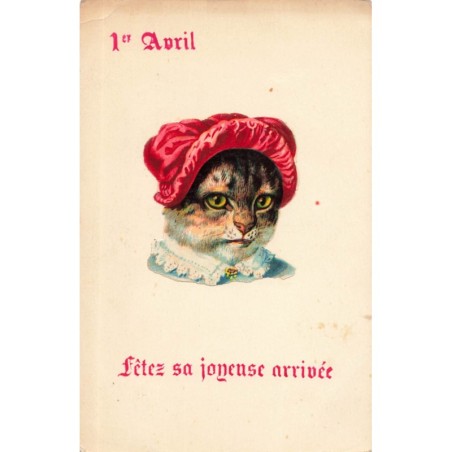 n°28014 - Chromo collé - 1er Avril - Fêtez sa joyeuse arrivée - Chat habillé