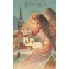 n°28018 - Carte Gaufrée - Joyeux Noël - Ange gardien veillant sur un village et une église