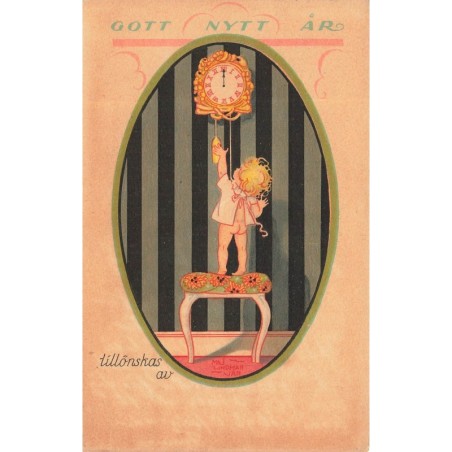 n°28028 - Maj Lindman Jan - Got Nytt Ar - Fillette règlant une pendule