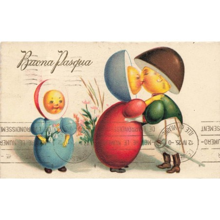 n°28038 - Pâques - Buona Pasqua - Oeufs humanisés s'embrassant