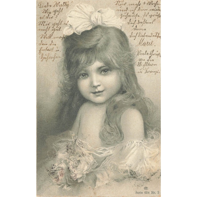 n°28049 - Fantaisie - Fillette avec un noeud dans les cheveux
