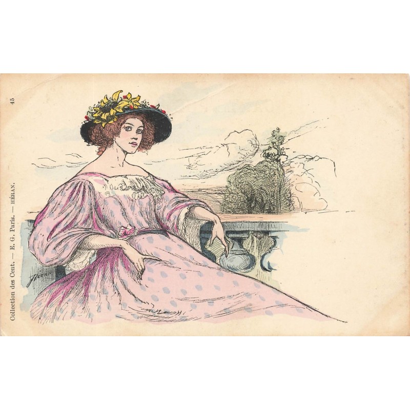 n°28051 - Collection des Cent - Héran - Jeune femme accoudée à un balcon