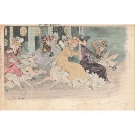 n°28052 - Collection des Cent - Lelée - Jeunes femmes faisant une course sur le dos de cochon
