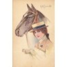 n°28053 - Illustrateur A.M. Simonetti - Jeune cavalière remettant ses gants près de son cheval