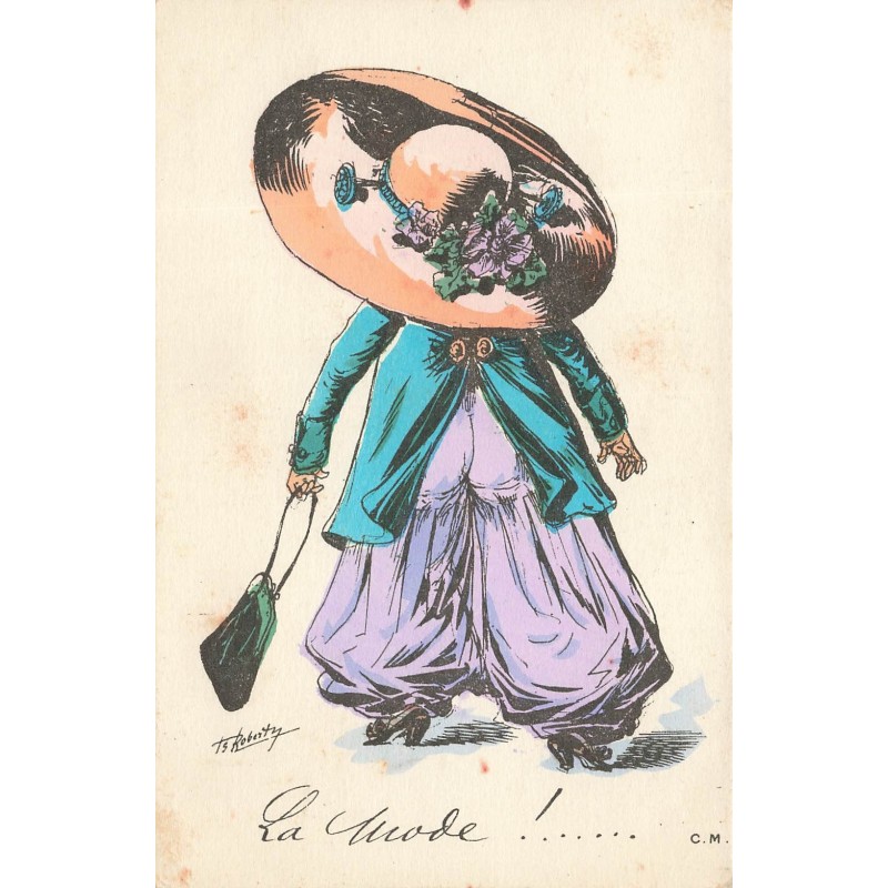 n°28054 - Illustrateur Roberty - La Mode - Une femme de dos sous un grand chapeau