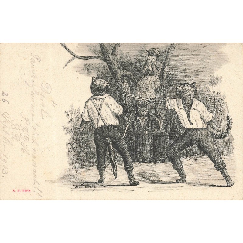 n°28061 - Illustrateur - Jean Tolroche - Chats habillés se battant en duel à l'épée