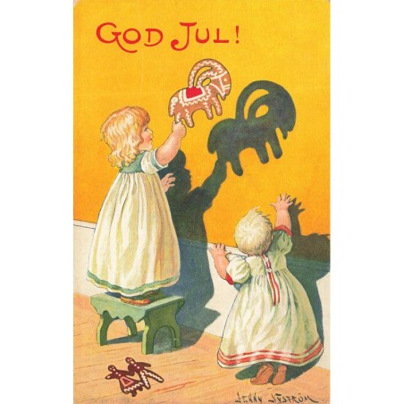 n°28070 - Noël - Illustrateur Jenny Nyström - God Jul - Fillettes jouant au jeu des ombres chinoises