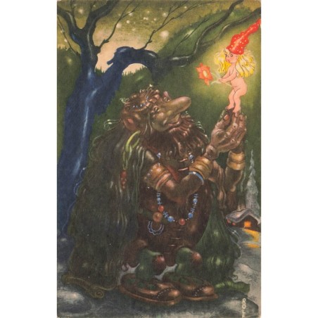 n°28087 - Fantaisie - Gnome tenant une fée dans les mains