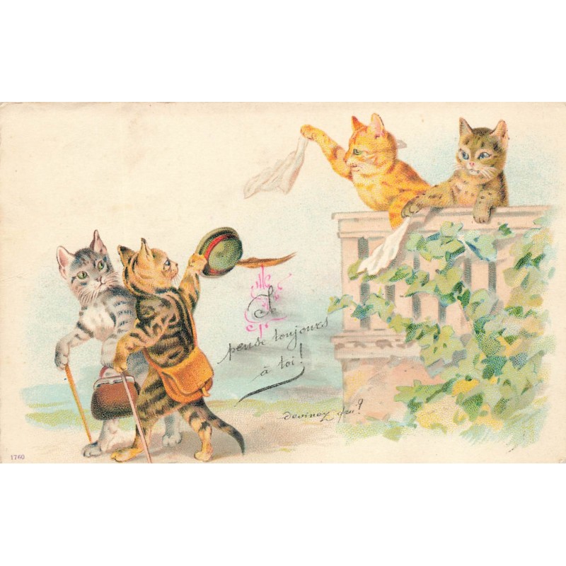 n°28093 - Animaux - Chat - Chats humanisés, deux partant, deux autres les saluant