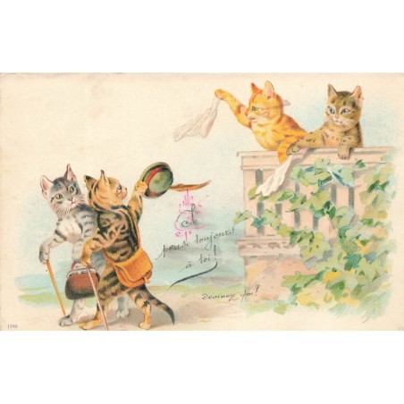 n°28093 - Animaux - Chat - Chats humanisés, deux partant, deux autres les saluant