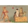 n°28094 - Carte Gaufrée - Chat - Chats, l'un jouant au tennis, les autres regardant