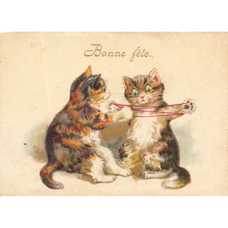 n°28096 - Animaux - Chat - Bonne Fête - Chats jouant avec un fil - Format 10,5 x 7,5 cm
